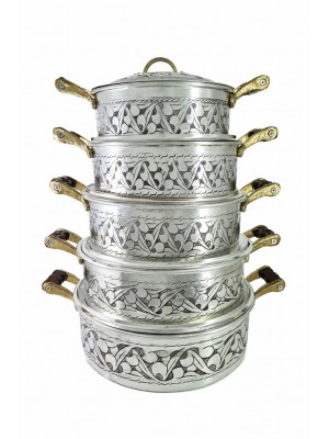 5'li Karnıyarık Oyma İşleme Ahşap Saplı Beyaz